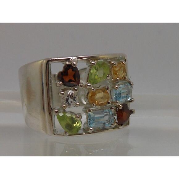Vintage Gemstone Sterling Silver Ring Size 7 1990's Garnet Citrine Topaz Peridot - Picture 4 of 12